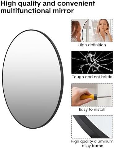 20 Inch Black Round Wall Mirror for Bathroom and Entryway