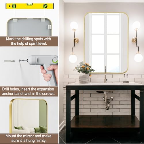 FARMER 22x30 Inch Matte Gold Bathroom Mirror