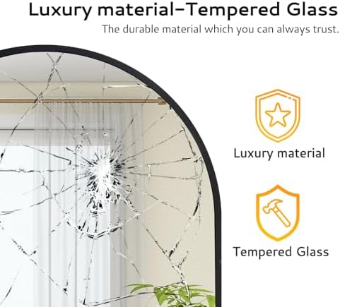 PUZONJIG 55x15 Arched Black Mirror with Frosted Metal Frame