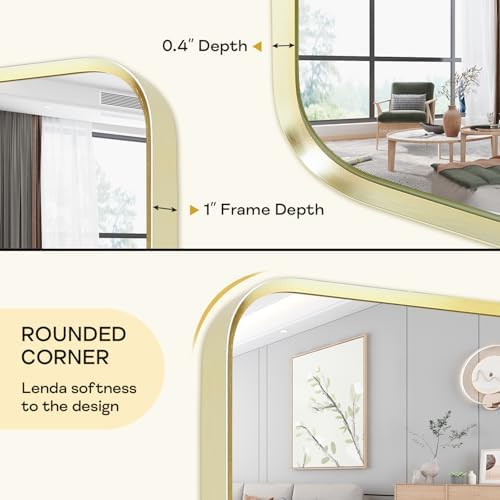 Minuover Wall Mount Mirror Brushed Gold Frame 30x40 Tempered Glass Vanity Mirror