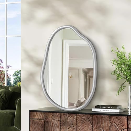 Asymmetrical Wall Mirror with Irregular Wood Frame 1
