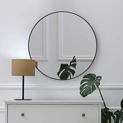 24 Inch Round Mirror with Black Aluminum Frame