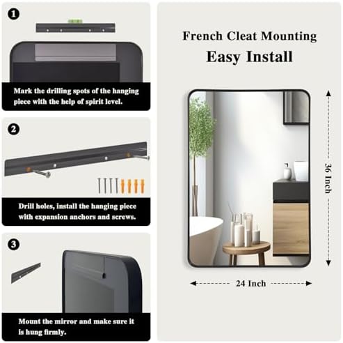 Anpark 24x36 Inch Black Metal Wall Mirror with Deep Frame