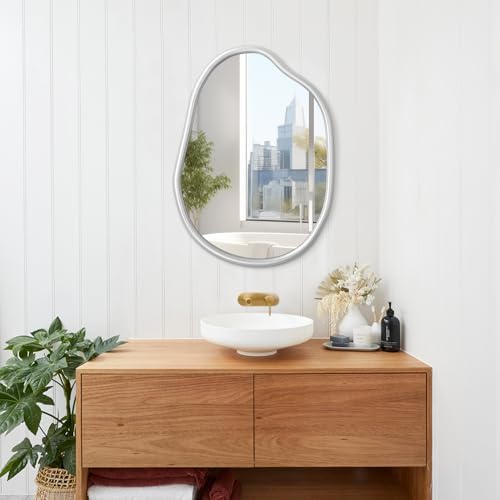 Asymmetrical Wall Mirror with Irregular Wood Frame 1