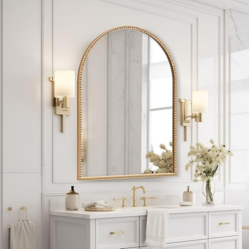 Baroque Arched Mirror 24x36 Gold Vintage Beaded 1