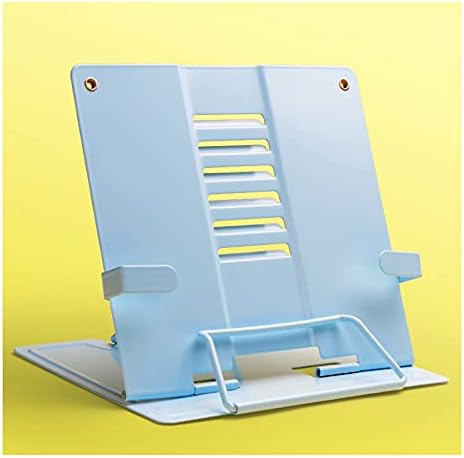 Adjustable Metal Book Stand with Handles for Desk and Kitchen Blue