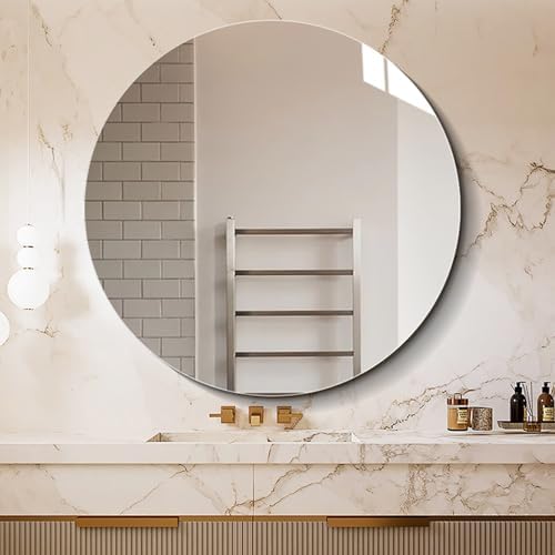 NOIRDA 30cm Round Frameless Bathroom Mirror with Beveled Edge