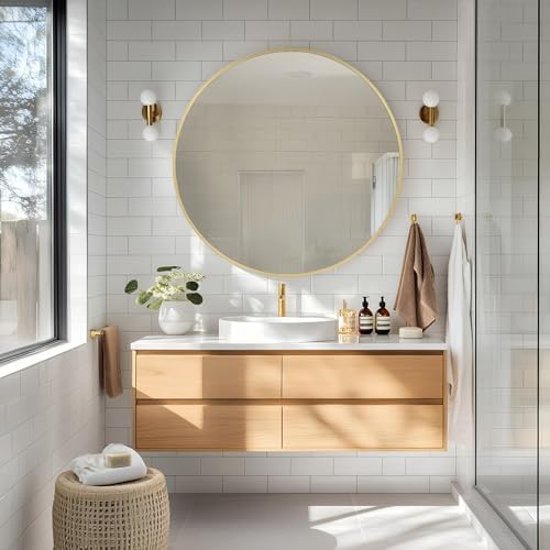 MZON 20 Inch Round Gold Frame Wall Mirror