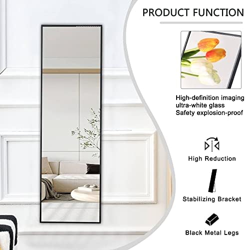 CNANXU Full Length Mirror 48x14 Black Aluminum Frame