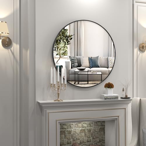 EDTEMI 24 Inch Round Mirror - Black Metal Frame 1
