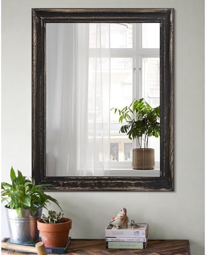 MWAZZLL 20x16 Inch Rustic Farmhouse Wall Mirror with Wood Frame