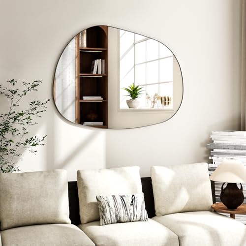 XRAMFY 30x22 Black Irregular Metal Bathroom Mirror
