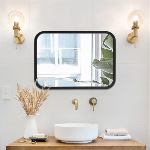 Black Bathroom Mirror 16x20 Inch Frameless Rectangle Wall Mount
