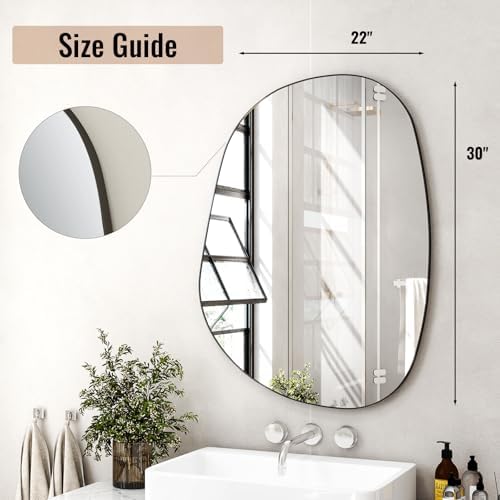 XRAMFY 30x22 Black Irregular Metal Bathroom Mirror