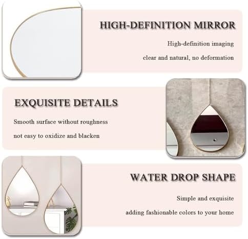 Teardrop Shape Framed Hanging Mirror Gold