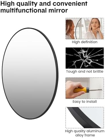 18 Inch Black Round Safety Wall Mirror - Gold Frame