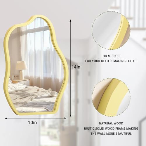 Asymmetrical Wooden Wall Mirror with Cloud Shape