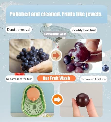 Fruit and Vegetable Washing Machine with Brush and Bowl Blue