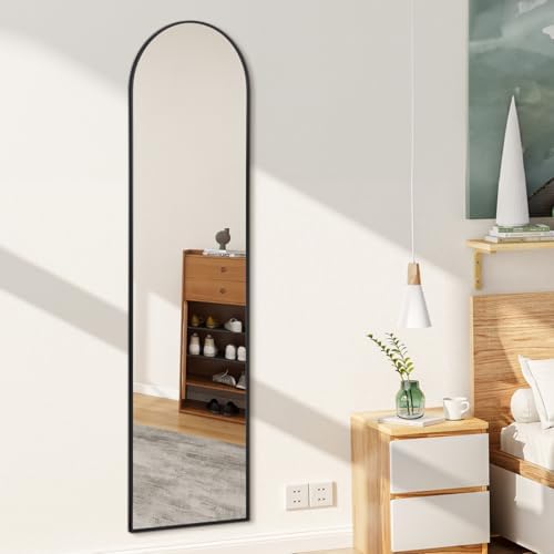 PUZONJIG 55x15 Arched Black Mirror with Frosted Metal Frame