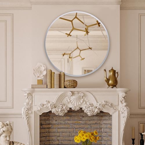 20 Inch White Round Mirror with Aluminum Alloy Frame