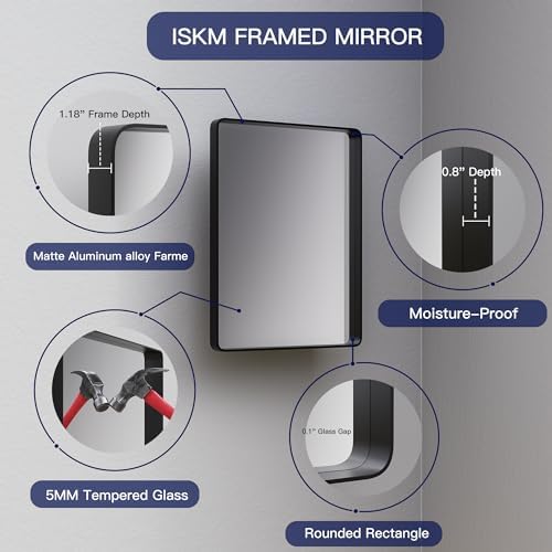 ISKM Black Framed Mirror 20x16 Wall Decor