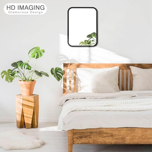 Black Bathroom Mirror 16x20 Inch Frameless Rectangle Wall Mount