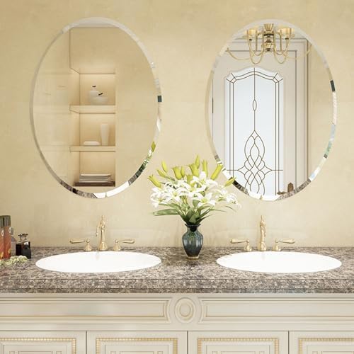 Oval Frameless Mirror Bathroom 40x60 cm Modern Design