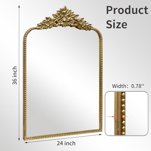 CASOLLY Antique Gold Arch Wall Mirror 24x36 Inch