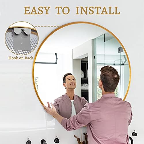 NeuType 24 Inch Round Wall Mirror with Aluminum Frame