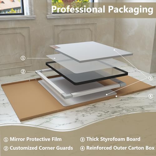 OKPAL 22x30 Inch Matte Black Bathroom Mirror with Beveled Frame