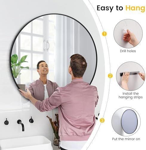 Modern 20 Inch Round Mirror with Metal Frame