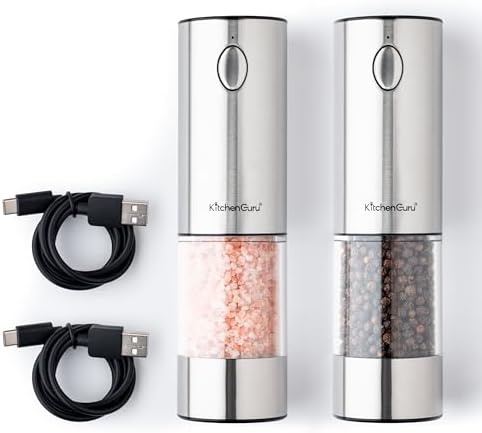 Premium Rechargeable Salt and Pepper Grinder Set - 6 Coarseness Levels