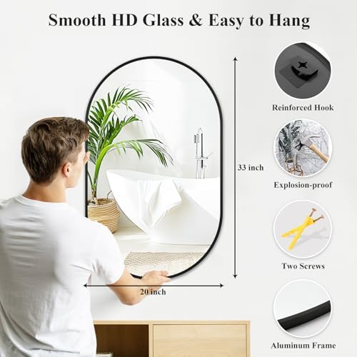 Fabuday Matte Black Oval Wall Mirror 20x33