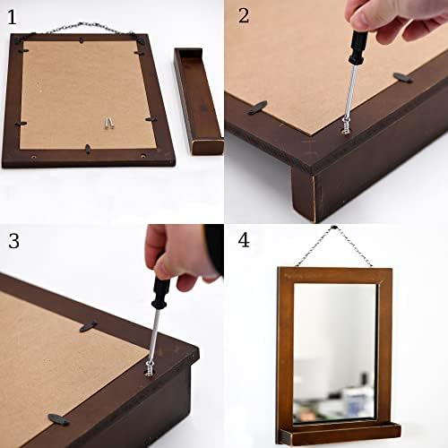 118 x 158 inch Vintage Wood Farmhouse Wall Mirror with Shelf