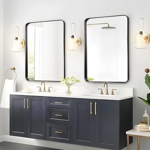 Black Matte Metal Frame Mirror - 40x30 Inch Rectangle Over Sink