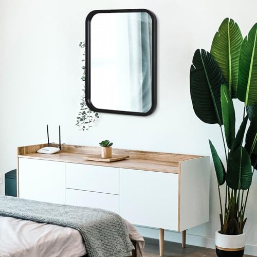 Black Bathroom Mirror 16x20 Inch Frameless Rectangle Wall Mount