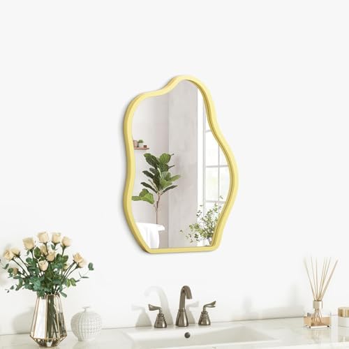 Asymmetrical Wooden Wall Mirror with Cloud Shape