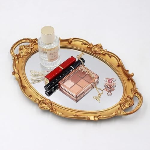 Oval Embossed Gold Vanity Mirror for Home