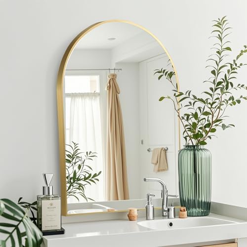 FARMER 20x30 Inch Gold Arched Bathroom Mirror with Metal Frame
