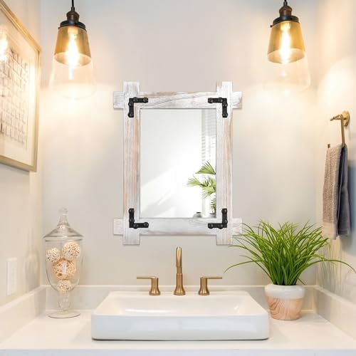 Farmhouse Rustic Wall Mirror with Wood Frame