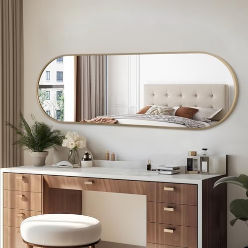 48x16 Inch Oval Full-Length Mirror with Brass Frame