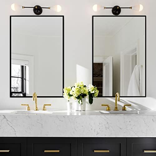 H-A 40X24 Black Thin Frame Wall Mirror