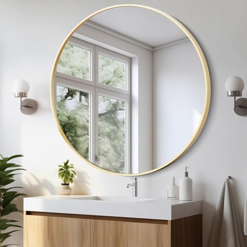 20 Inch Round Wall Mirror with Metal Frame and Shatterproof Film
