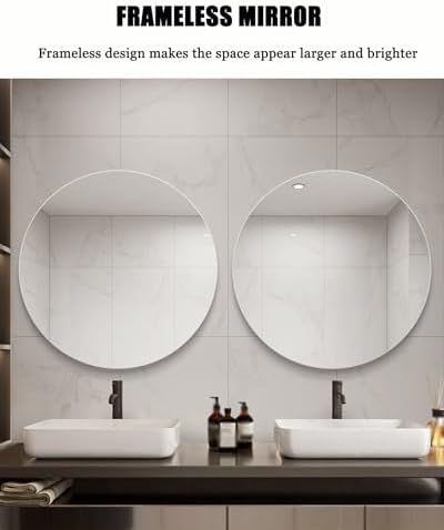 LTSRLL Round Wall Mirror - Frameless HD Explosion-Proof