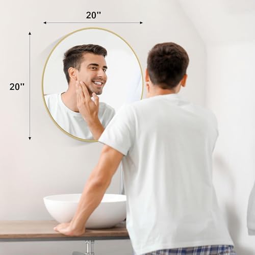 20 Inch Round Wall Mirror with Metal Frame and Shatterproof Film