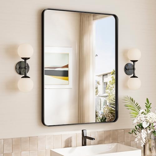 TokeShimi 24x32 Black Bathroom Mirror with Tempered Glass 1