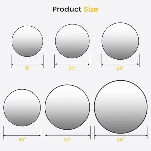 GAOMON 30 Inch Modern Round Wall Mirror with Sleek Black Metal Frame