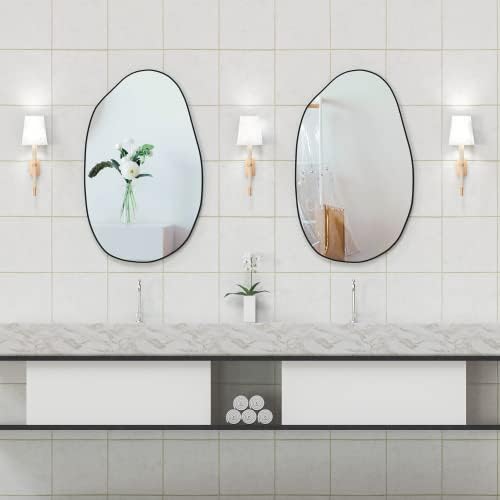 CONGUILIAO Irregular Wall Mirror 335 x 205 Black Wood Frame Modern Decor