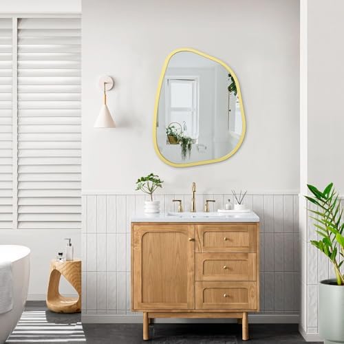 Asymmetrical Irregular Oval Wood Frame Mirror 20x16