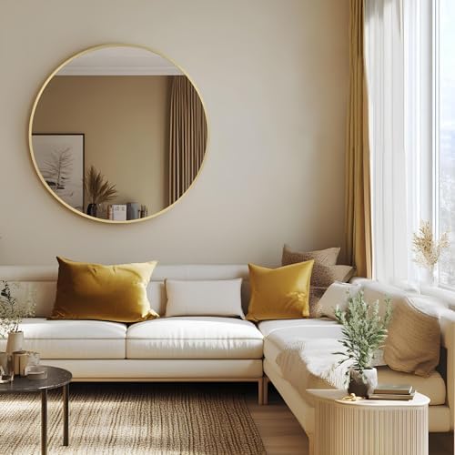MZON 20 Inch Round Gold Frame Wall Mirror